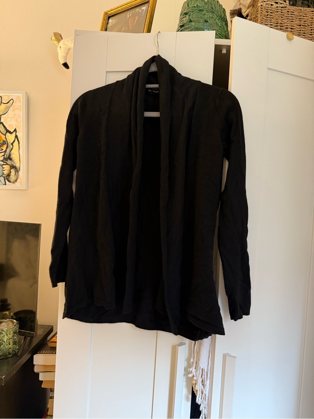 Zara Black Open-Front Draped Knit Jacket